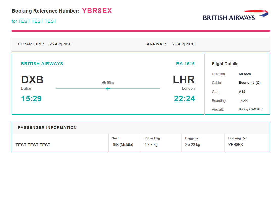 BOARDING PASS — معاينة العينة