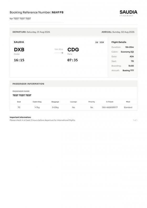 Sample of the Boarding Pass ticket style