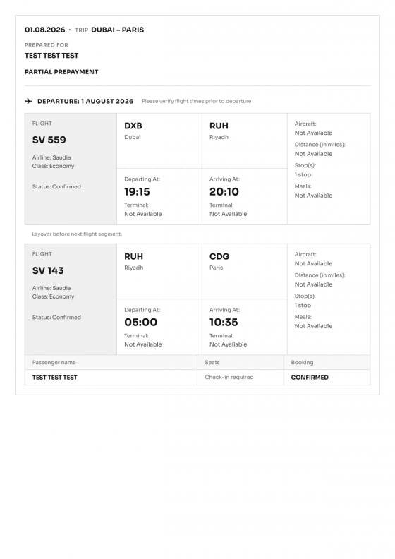 Sample of the Simple itinerary ticket style